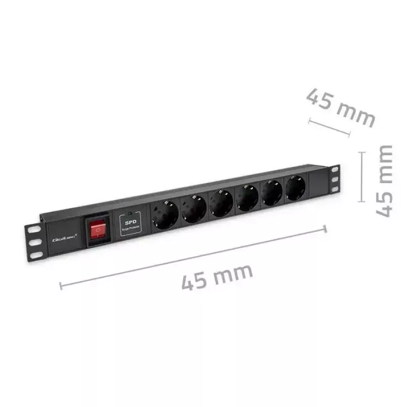 Strāvas sadalītājs RACK 19 1U QOLTEC PDU 16A 6xSCHUKO 1.8m