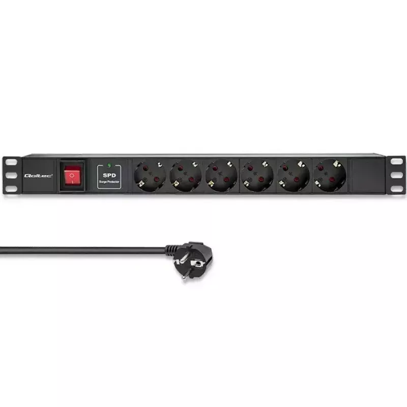 Strāvas sadalītājs RACK 19 1U QOLTEC PDU 16A 6xSCHUKO 1.8m