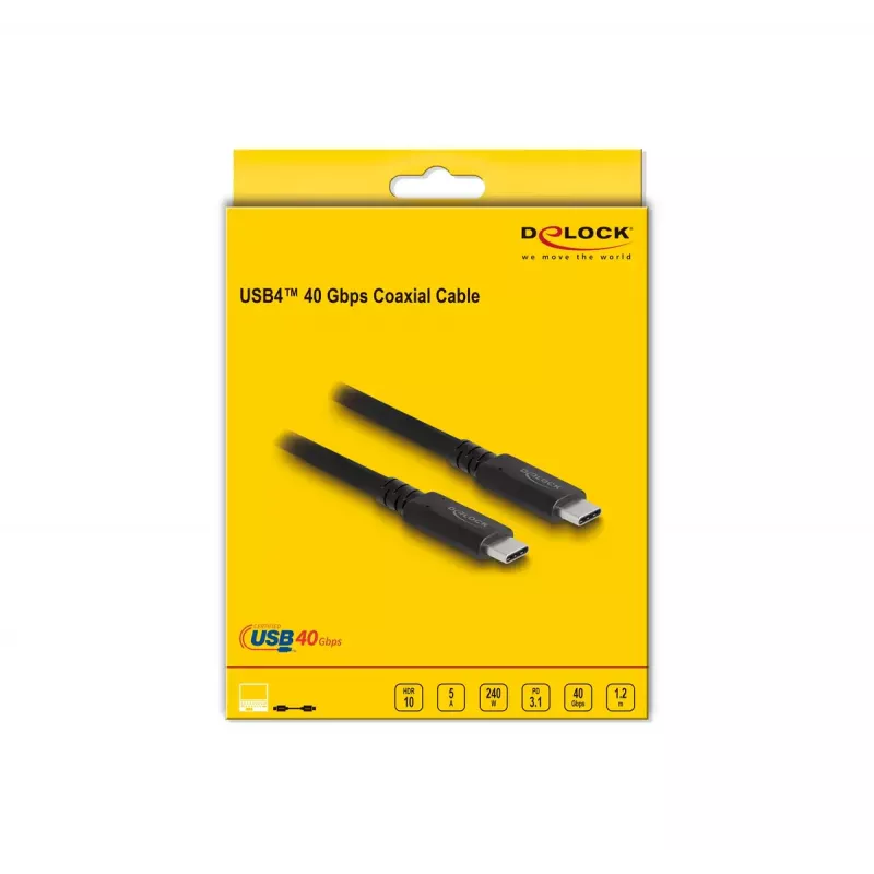 DeLOCK USB4 40 Gbps koaksiālais kabelis 1,2 m USB PD 3.1 240 W
