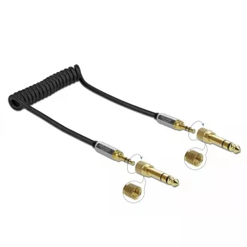 Audio kabelis DELOCK 85836 — 1 m, 3,5 mm spraudnis–spraudnis, zeltīti kontakti, AWG 28, melns