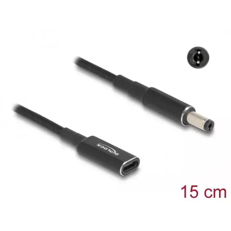 DeLOCK adaptera kabelis USB Type-C Female to 5.5 x 2.1 mm Male 15 cm