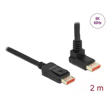 DisplayPort kabelis DeLOCK 87055 2m 8K 60Hz vīrišķais–vīrišķais 90° uz augšu