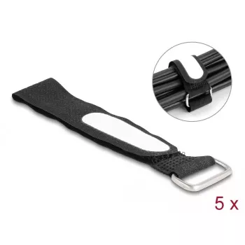 Āķa un clipas kabeļu saite DeLOCK 203x20mm melna 5 gabali