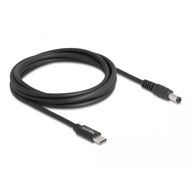 DeLOCK klēpjdatora uzlādes kabelis USB Type-C vīrišķais uz 5,5 x 2,1 mm vīrišķais 1,5 m 20 V 3 A
