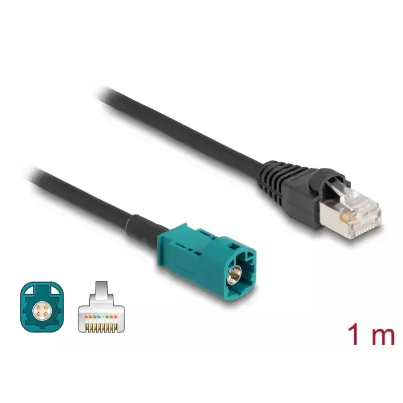Koaksiālais kabelis DELOCK 90698 ar HSD Z uz RJ-45 savienotājiem, 1 m, melns/zils