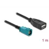 Koaksiālais kabelis DELOCK 90703 — HSD Z uz USB A, 1 m, melns/zils