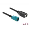 Koaksiālais kabelis DELOCK 90702 HSD Z uz USB A, 0,5 m, melns/zils