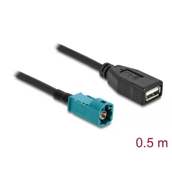Koaksiālais kabelis DELOCK 90702 HSD Z uz USB A, 0,5 m, melns/zils