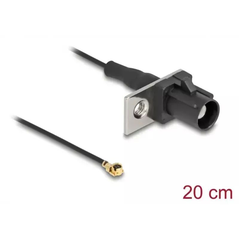 Koaksiālais kabelis DELOCK 90728 — FAKRA A uz I-PEX MHF1, 0,2 m, 1,13 mm, melns