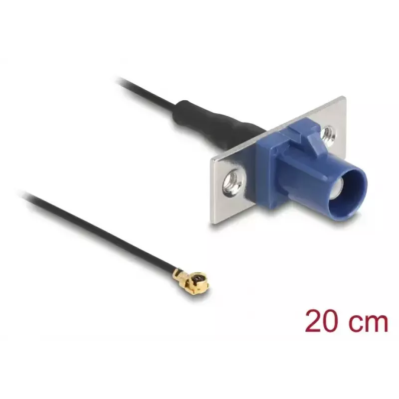 Koaksiālais kabelis DELOCK 90731, FAKRA C uz I-PEX MHF1, 0,2 m, 1,13 mm, melns/zils