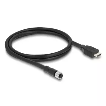 DELOCK kabelis M12 A-kodējums, 17 kontaktu (sievišķais) uz HDMI (vīrišķais) — 1 m, melns