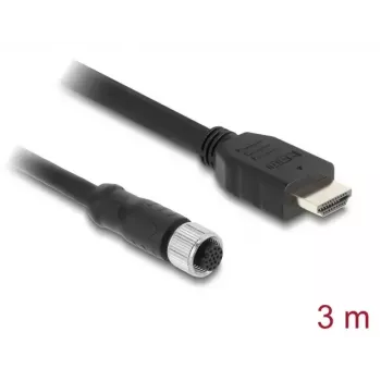 DELOCK M12 A-kodēts 17 kontaktu (māte) uz HDMI (tēvs) kabelis 3 m