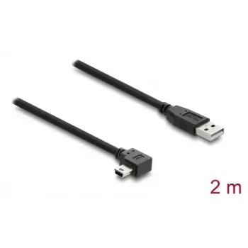 USB 2.0 kabelis DELOCK Type-A vīr. uz Mini-USB B vīr. leņķveida, 2 m, melns