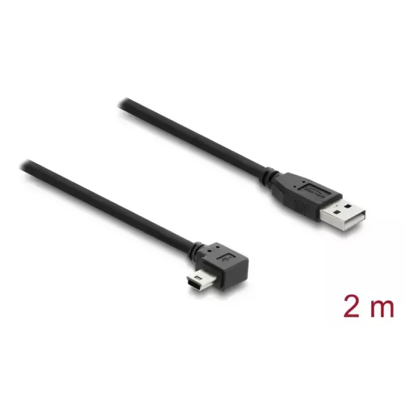 USB 2.0 kabelis DELOCK Type-A vīr. uz Mini-USB B vīr. leņķveida, 2 m, melns