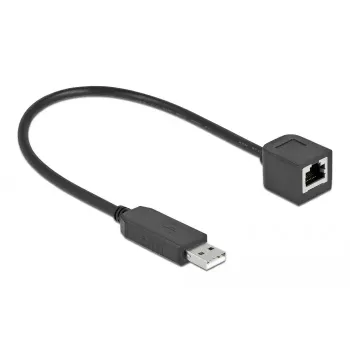 Seriālais savienojuma kabelis DeLOCK 64162 USB 2.0 Type-A uz RS-232 RJ45 25 cm melns