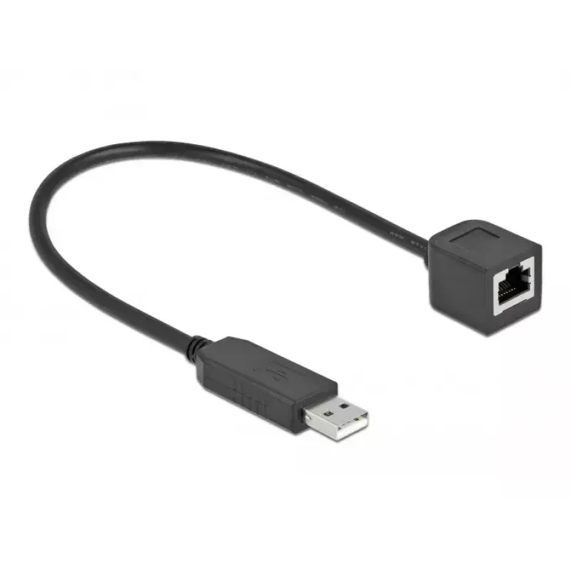 Seriālais savienojuma kabelis DeLOCK 64162 USB 2.0 Type-A uz RS-232 RJ45 25 cm melns