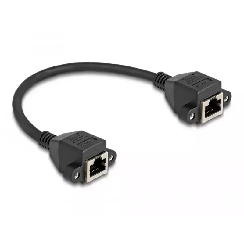 DeLOCK RJ50 paplašinājuma kabelis, sievišķais–sievišķais, S/FTP, 0,25 m, melns