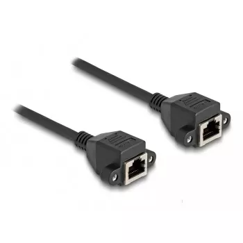 DeLOCK RJ50 paplašinājuma kabelis, sievišķais–sievišķais, S/FTP, 0,25 m, melns