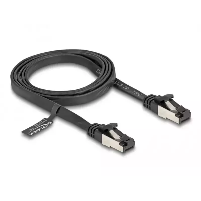 Tīkla kabelis DeLOCK RJ45 plakans komutācijas kabelis spraudnis–spraudnis Cat.8.1 1 m melns