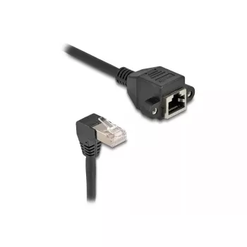 DeLOCK tīkla pagarinātāja kabelis S/FTP RJ45 90° leņķveida uz RJ45 Cat.6A 0,25 m melns