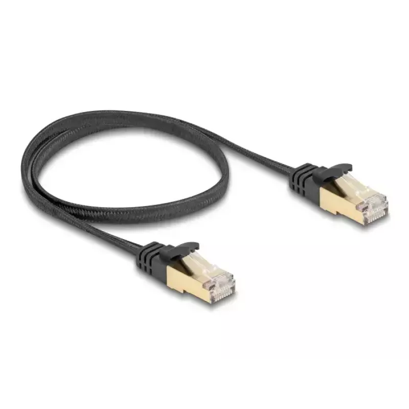 Tīkla kabelis DeLOCK RJ45 plakans 0,5m Cat.6A melns