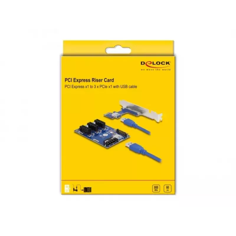 DeLOCK paplašinātāja karte PCI Express x1 uz 3 x PCIe x1 50 cm USB kabelis