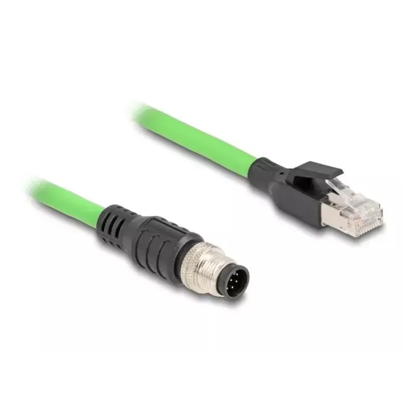 Tīkla kabelis DeLOCK M12 kabelis ar A kodējumu, 8 kontaktu vīrišķais uz RJ45 vīrišķo, PUR (TPU), 2 m