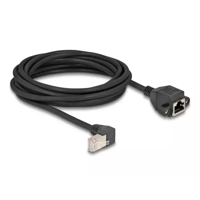 DeLOCK tīkla pagarinātāja kabelis S/FTP RJ45 90° leņķī uz RJ45 Cat.6A 5 m melns