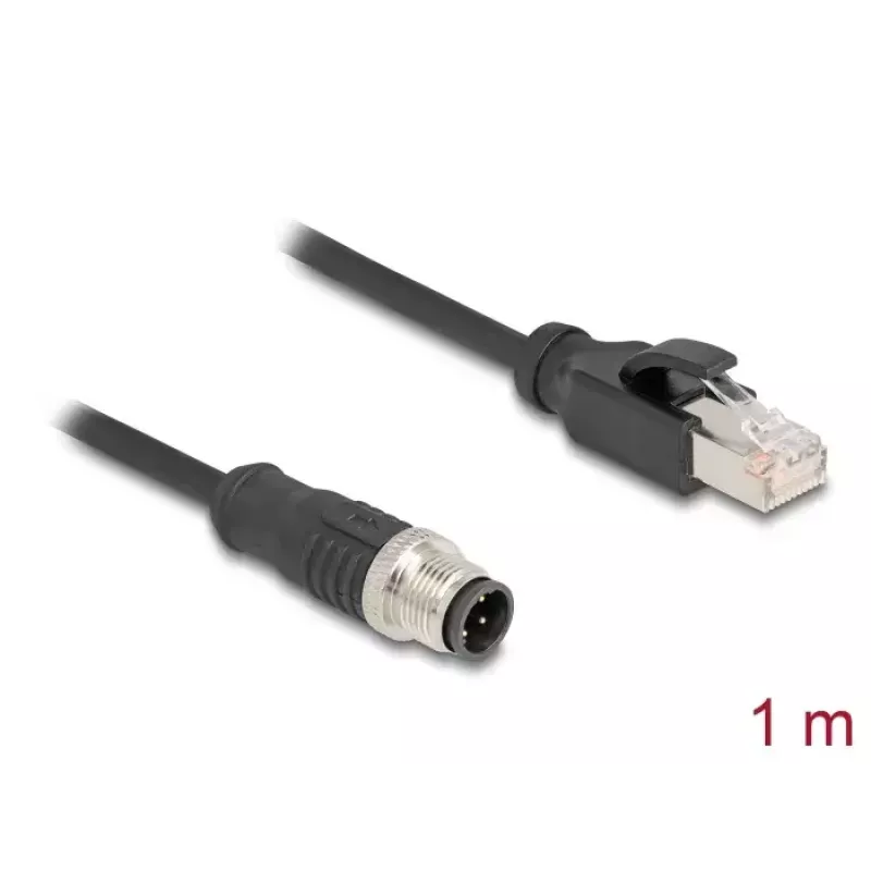 Tīkla kabelis DeLOCK M12 kabelis D-kodēts 4 kontaktu vīrišķais uz RJ45 vīrišķais Cat5e 1 m Melns