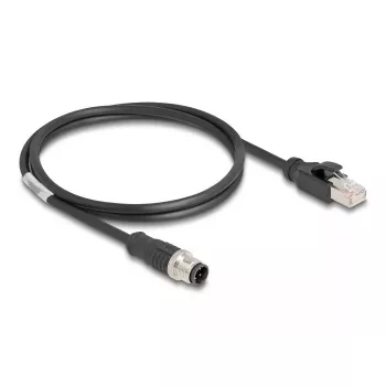 Tīkla kabelis DeLOCK M12 kabelis D-kodēts 4 kontaktu vīrišķais uz RJ45 vīrišķais Cat5e 1 m Melns