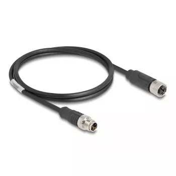 DELOCK tīkla kabelis M12, X-kodēts, 8 kontaktu, vīrišķais uz sievišķo, Cat5e, 1 m, melns
