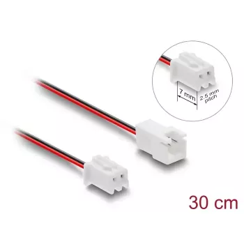 DeLOCK 90762 ventilatora pagarinājuma kabelis JST 2 pin, spraudnis uz ligzdu, savienotāja garums 7 mm, 30 cm