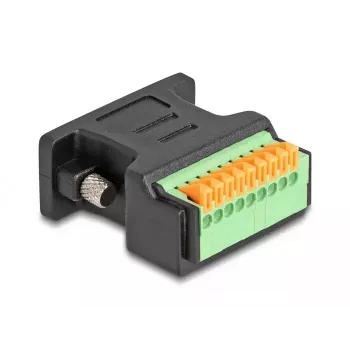DeLOCK D-Sub 9 sievišķā uz spaiļu bloku adapteris ar spiedpogu, melns