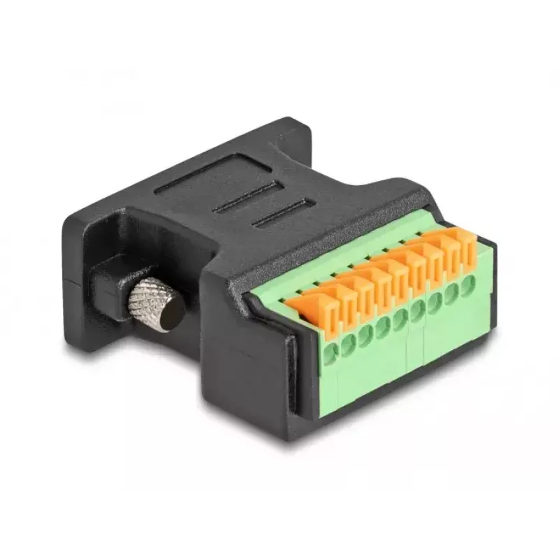 DeLOCK D-Sub 9 sievišķā uz spaiļu bloku adapteris ar spiedpogu, melns