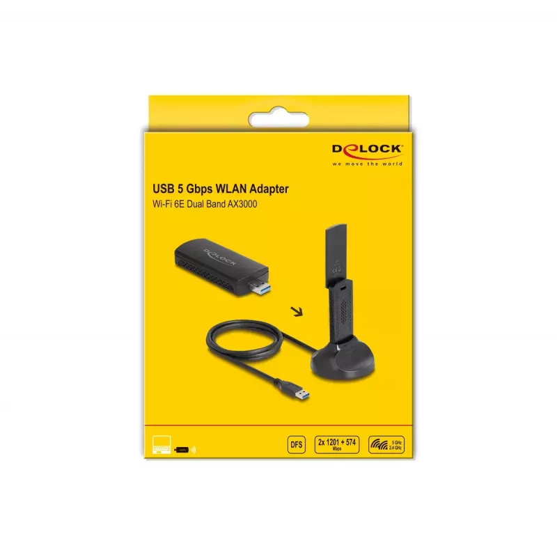 DeLOCK Wi-Fi 6E Dual Band WLAN USB Adapter AX3000 1201 Mbps