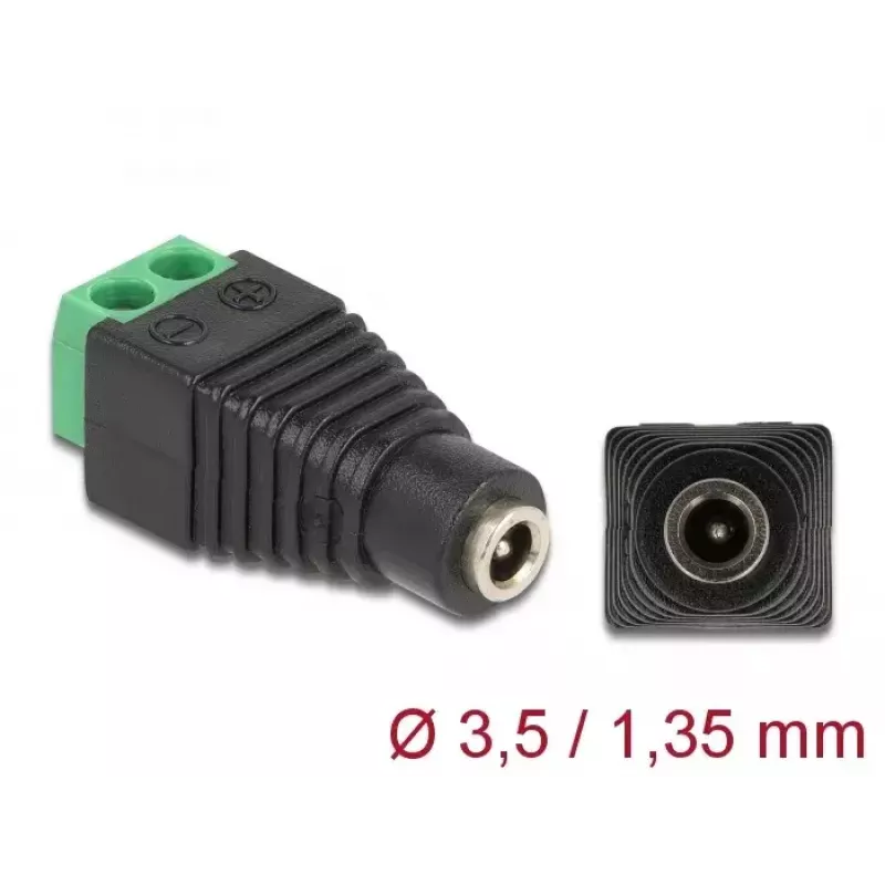 Adapteris DC 1.35 x 3.5 mm iekšējā vītne spaiļu bloks 2 kontaktu DeLOCK 66730