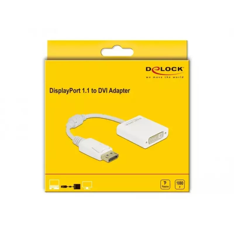 Adapter DisplayPort 1.1 male to DVI female Passive balta DeLOCK 61010