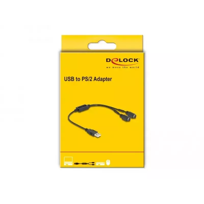 DeLOCK 61061 PS/2 kabelis 0,43 m 2x 6 kontaktu Mini-DIN USB A melns