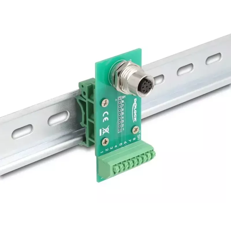 DeLOCK M12 pārejas moduļa adapteris, 8 kontaktu A-kodēta sievišķā ligzda uz 9 kontaktu spaiļu bloku
