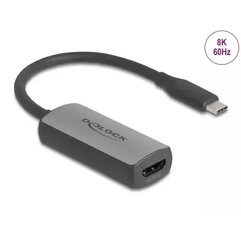 Kabeļa adapteris DELOCK 64264 USB Type-C uz HDMI, DP Alt Mode, 8K 60 Hz HDR, 0,17 m, alumīnijs, melns/pelēks