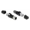Adapteris M12 X-kodēts 8-pinu sievišķais uz RJ45 spraudni, DELOCK 90834, apzeltīti kontakti, melns