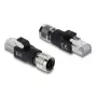 Adapteris M12 X-kodēts 8-pinu sievišķais uz RJ45 spraudni, DELOCK 90834, apzeltīti kontakti, melns