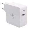 Manhattan sienas/strāvas lādētājs (Euro 2-kontaktu), USB-C un USB-A pieslēgvietas, USB-C izeja: 45W / 3A, USB-A izeja: 2.4A, balts, trīs gadu garantija, kaste