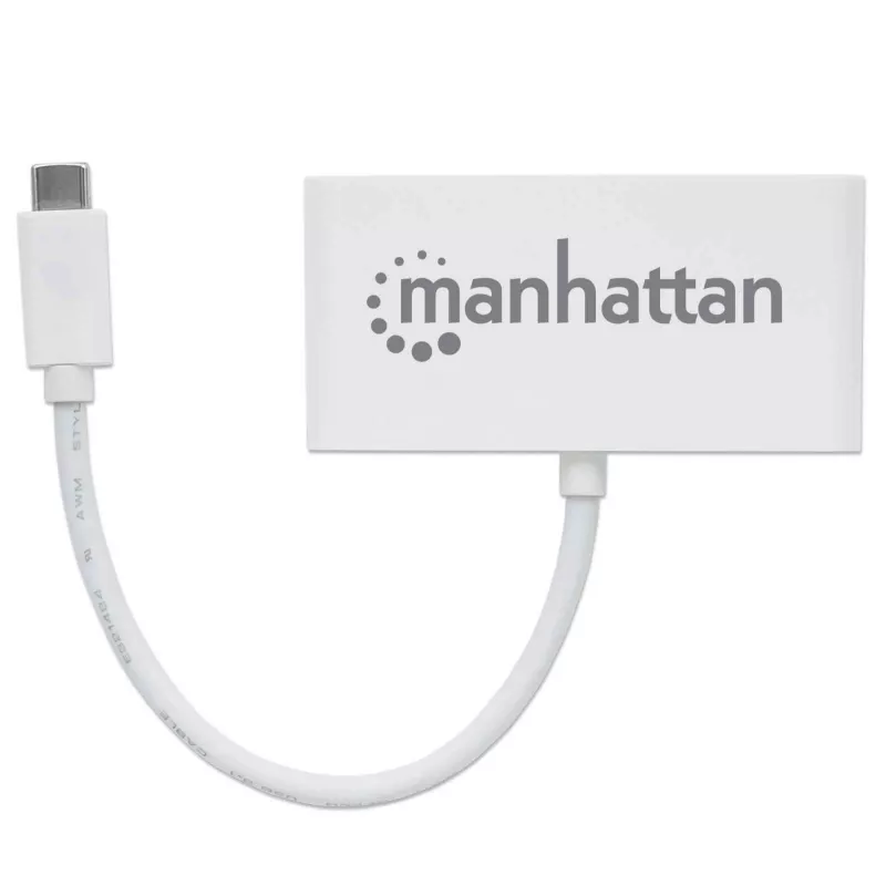 Manhattan USB-C dokstacija/sadalītājs, porti (x4): USB-A (x3) un USB-C, 5 Gbps (USB 3.2 Gen1 jeb USB 3.0), ar strāvas padevi (60W) uz USB-C portu (piezīme: nepieciešams papildu USB-C sienas lādētājs un USB-C kabelis), universāls visām ierīcēm, SuperSpeed USB, 3 gadu garantija