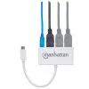 Manhattan USB-C dokstacija/sadalītājs, porti (x4): USB-A (x3) un USB-C, 5 Gbps (USB 3.2 Gen1 jeb USB 3.0), ar strāvas padevi (60W) uz USB-C portu (piezīme: nepieciešams papildu USB-C sienas lādētājs un USB-C kabelis), universāls visām ierīcēm, SuperSpeed USB, 3 gadu garantija