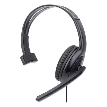 Manhattan Mono Over-Ear Headset (USB), Microphone Boom (padded), Retail Box Packaging, Adjustable Headband, In-Line Volume Control, Ear Cushion, USB-A for both sound and mic use, kabelis 1.5m, Three Year Warranty