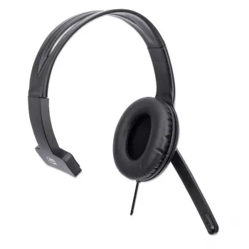 Manhattan Mono Over-Ear Headset (USB), Microphone Boom (padded), Retail Box Packaging, Adjustable Headband, In-Line Volume Control, Ear Cushion, USB-A for both sound and mic use, kabelis 1.5m, Three Year Warranty