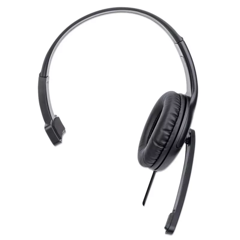 Manhattan Mono Over-Ear Headset (USB), Microphone Boom (padded), Retail Box Packaging, Adjustable Headband, In-Line Volume Control, Ear Cushion, USB-A for both sound and mic use, kabelis 1.5m, Three Year Warranty