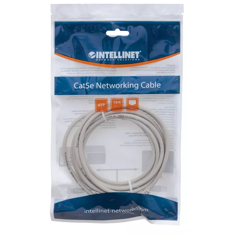Intellinet tīkla pieslēguma kabelis, Cat6, 15 m, pelēks, CCA, U/UTP, PVC, RJ45, apzeltīti kontakti, bez aizķeršanās, ar aizsarguzmavu, mūža garantija