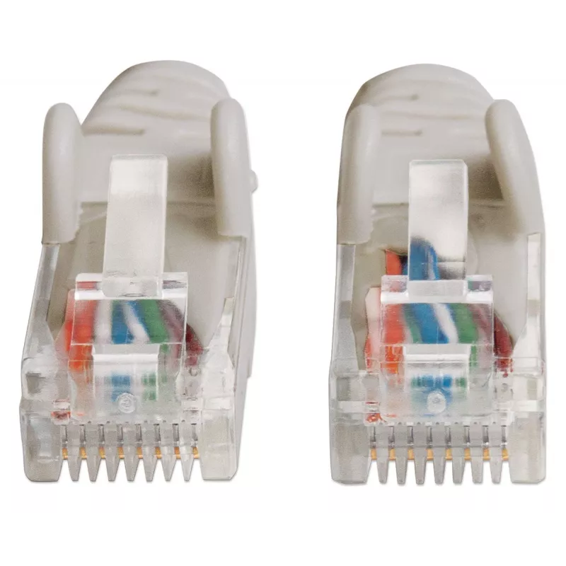 Intellinet tīkla savienojuma kabelis, Cat6, 20m, pelēks, CCA, U/UTP, PVC, RJ45, zelta pārklājuma kontakti, bez aizķeršanās, ar aizsargapvalku, mūža garantija
